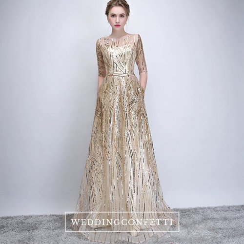 The Janicia Gold Long Sleeves Gown - WeddingConfetti