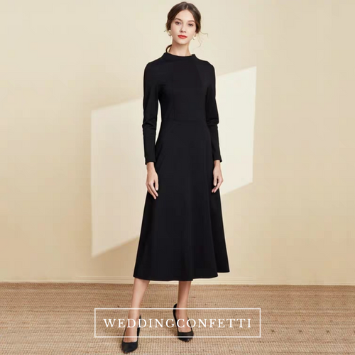 The Linda Black Short/Long Sleeves Dress - WeddingConfetti