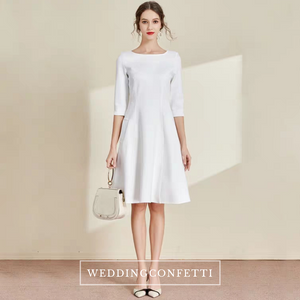The Lisa Off White Short Long Sleeves Round Neck Dress WeddingConfetti
