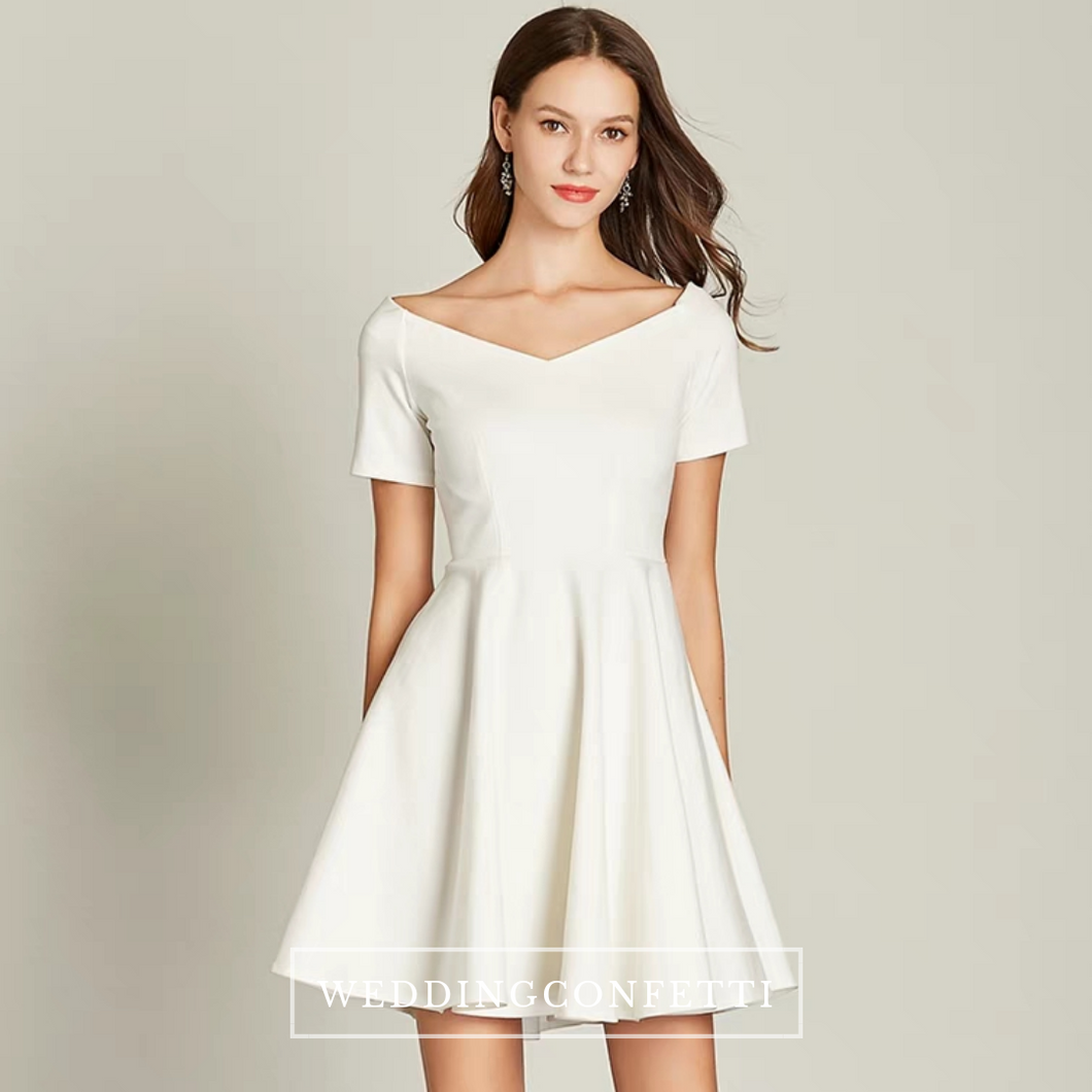 The Vichy White Off Shoulder Short Dress - WeddingConfetti