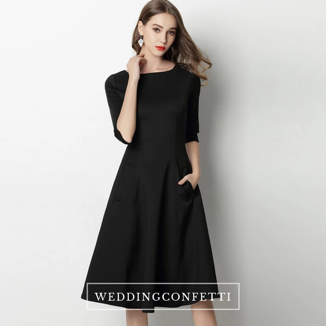 The Karen Black / Red Mid Sleeves Short Dress - WeddingConfetti