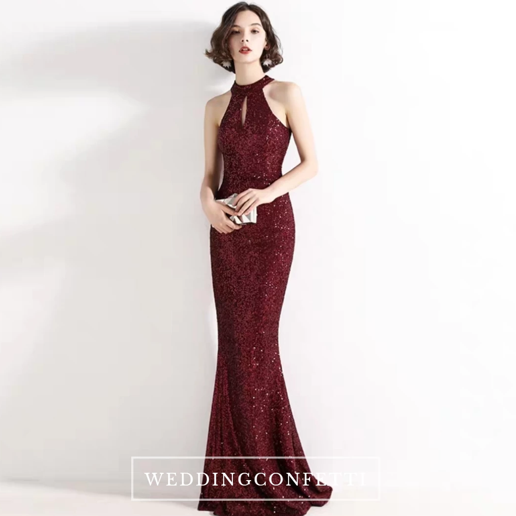 Red high 2025 neck prom dress