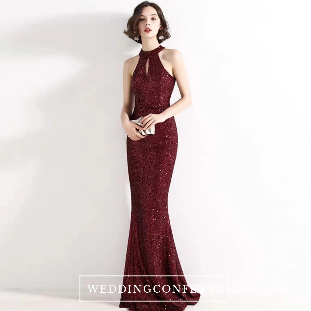 The Lilian Wine Red Sequined Halter Gown (Available in 2 colours ...