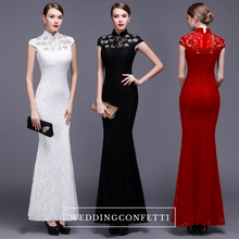 Load image into Gallery viewer, The Hensla Cheongsam Mandarin Collar Red/White/Black Gown - WeddingConfetti
