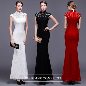 The Hensla Cheongsam Mandarin Collar Red/White/Black Gown - WeddingConfetti