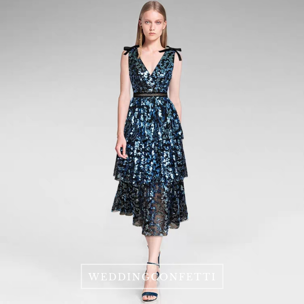 The Makayla Sequined Blue Sleeveless Gown - WeddingConfetti