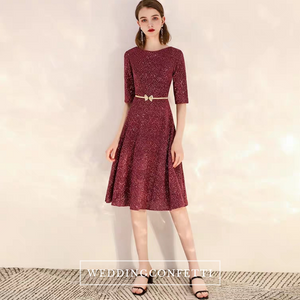The Dianthe Short Sleeve Wine Red Sequined Dress - WeddingConfetti