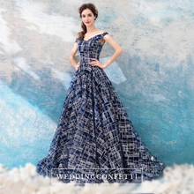 Load image into Gallery viewer, The Lehanga Off Shoulder Navy Blue Glitter Gown - WeddingConfetti