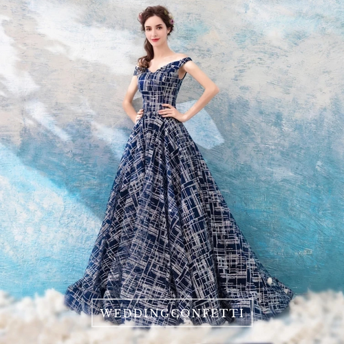 The Lehanga Off Shoulder Navy Blue Glitter Gown - WeddingConfetti