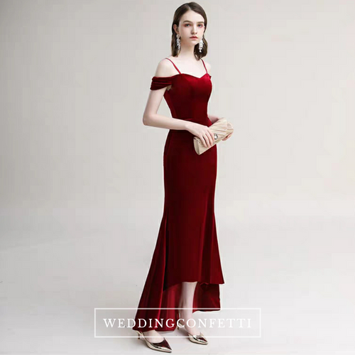 The Radienne Red Off Shoulder Gown - WeddingConfetti