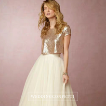 Load image into Gallery viewer, The Caia Wedding Bridal Sequined Crop Top Maxi &amp; Skirt (Customisable) - WeddingConfetti