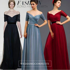 The Amerlie Off Shoulder Evening Gown (Available in 3 colours) - WeddingConfetti