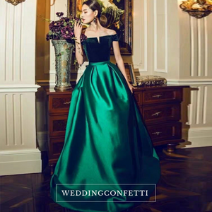 The Cassandra Red / Blue / Green Off Shoulder Gown - WeddingConfetti