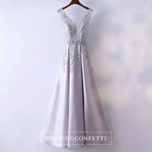Load image into Gallery viewer, The Kaia Grey Sleeveless Lace Embroidered Gown - WeddingConfetti