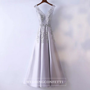 The Kaia Grey Sleeveless Lace Embroidered Gown - WeddingConfetti