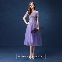 Load image into Gallery viewer, The Jermeline Purple Off Shoulder Lace Embroidery Gown - WeddingConfetti