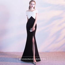 Load image into Gallery viewer, The Opedia Off Shoulder Black/Red White Dress - WeddingConfetti