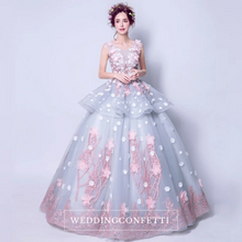 Load image into Gallery viewer, The Fleurenda Pink and Grey Flare Sleeves Gown - WeddingConfetti