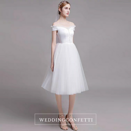 The Alessia Short White Off Shoulder Gown - WeddingConfetti