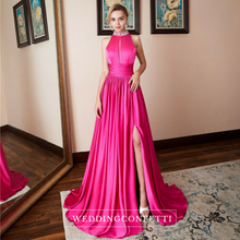 Load image into Gallery viewer, The Cecil Fushia Pink Halter Gown