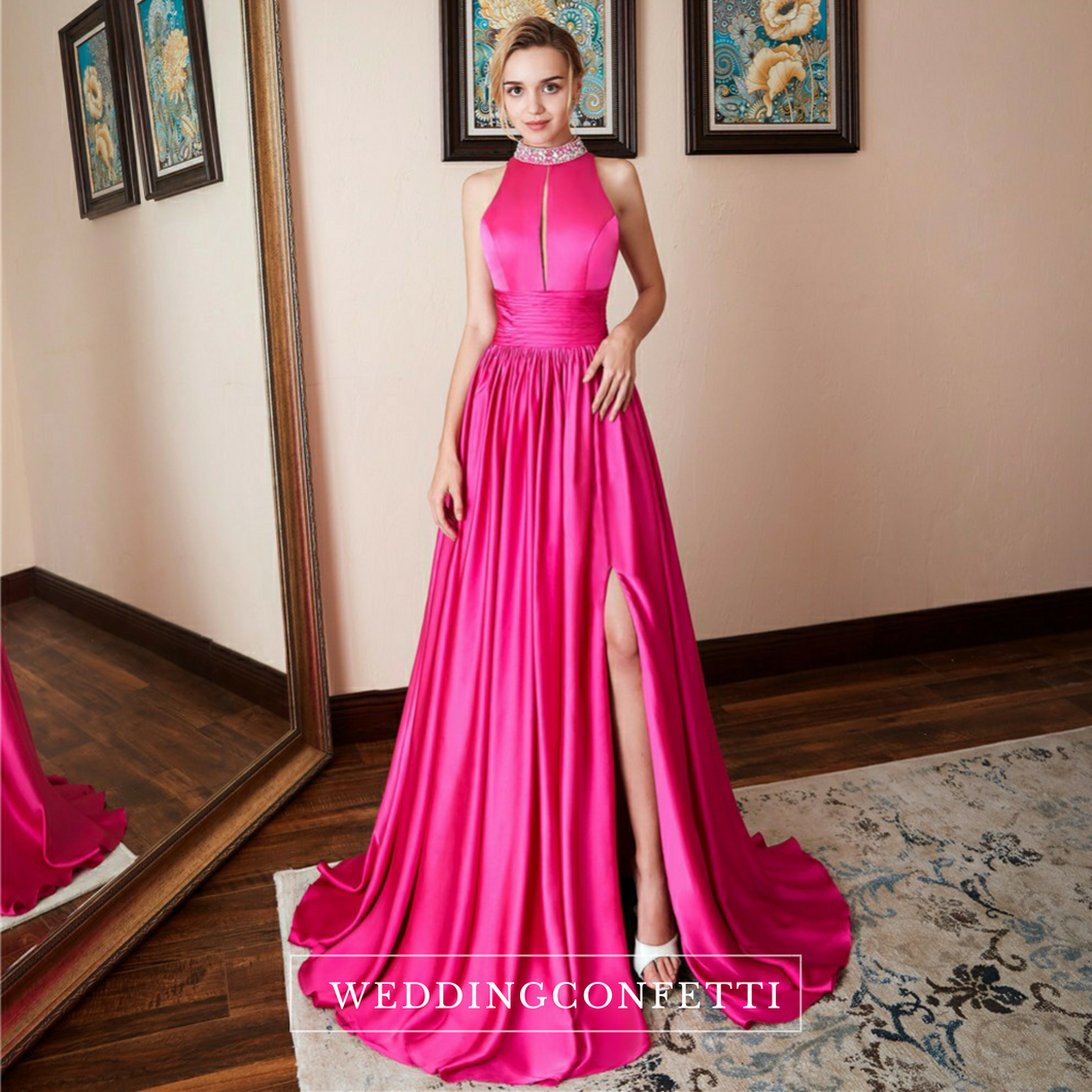 The Cecil Fushia Pink Halter Gown