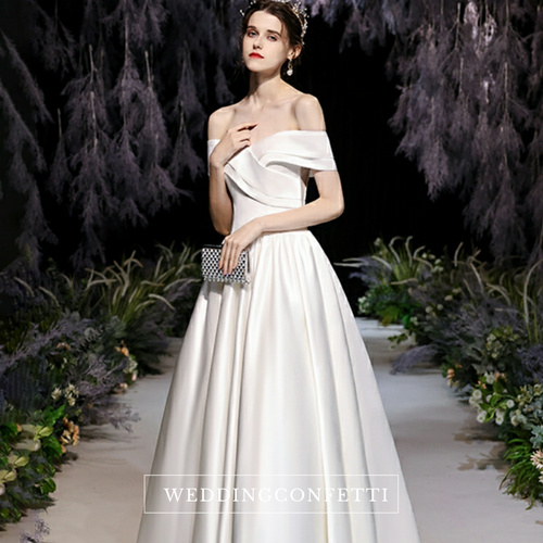 The Orlean Wedding Bridal Off Shoulder Satin Gown