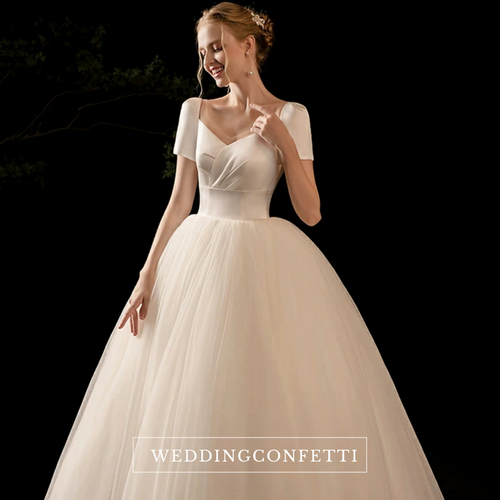 The Carlesque Wedding Bridal Short Sleeves Satin Gown