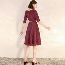 Load image into Gallery viewer, The Dianthe Short Sleeve Wine Red Sequined Dress - WeddingConfetti