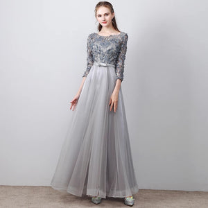 The Tania Grey Long Sleeves Gown - WeddingConfetti