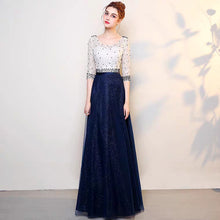 Load image into Gallery viewer, The Tabitha White Navy Blue Long Sleeves Gown - WeddingConfetti