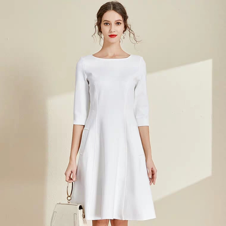 White round neck Sheath Short Dress