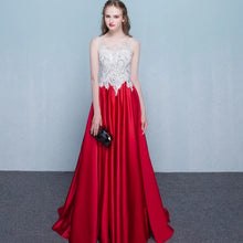 Load image into Gallery viewer, The Listel Red White Sleeveless Satin Gown - WeddingConfetti