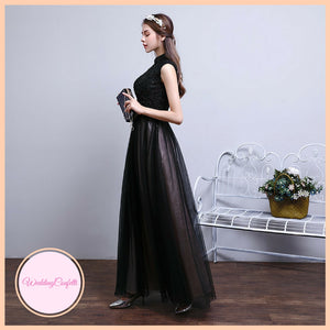 The Rosemary Mandarin Collar Cheongsam Ombre Black Lace Gown - WeddingConfetti