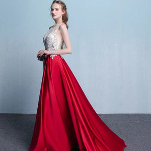 The Listel Red White Sleeveless Satin Gown - WeddingConfetti