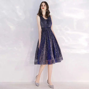 The Aubrey Blue Sequined Sleeveless Dress - WeddingConfetti
