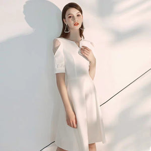 The Brooklyn White Short Sleeves Dress - WeddingConfetti