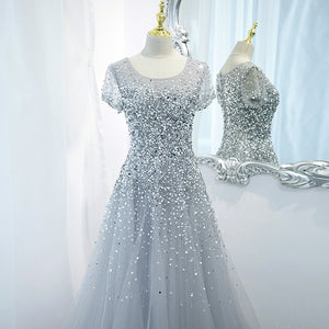 The Laurent Grey Short Sleeves Glitter Gown