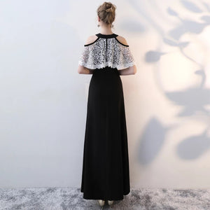 The Lorde Lace Off Shoulder / Halter Black Dress - WeddingConfetti