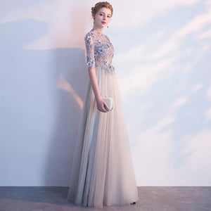 Sarah Grey Long Sleeves Gown - WeddingConfetti
