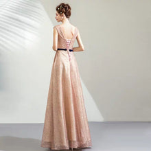 Load image into Gallery viewer, The Laura Champagne Glitter Sleeveless Gown - WeddingConfetti