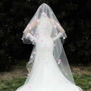 Wedding Bridal Veil With Pink Petals - WeddingConfetti