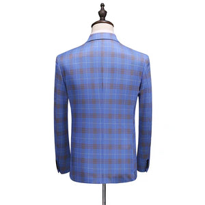 Gordon Groom Men's Sky Blue Checkered Suit Jacket, Vest and Pants (3 Piece) - WeddingConfetti