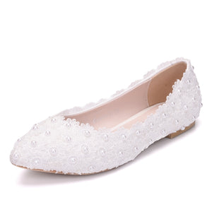 The Lora Wedding Bridal White Heels/Flats