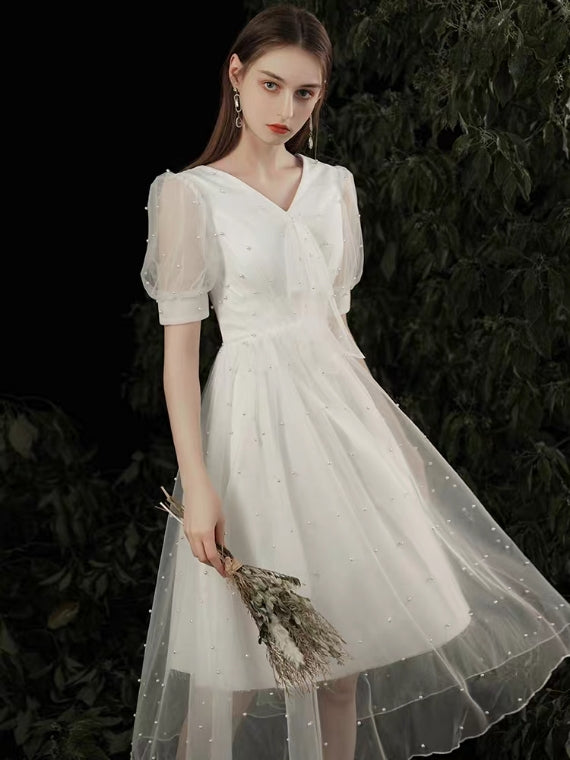 The Ross Wedding Bridal Short Sleeve White Dress – WeddingConfetti