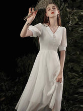 Load image into Gallery viewer, The Franca Wedding Bridal Short Sleeve White Dress - WeddingConfetti