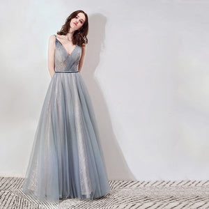 The Cara Ombre Greyish Sleeveless Gown