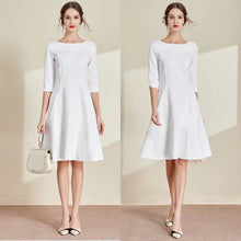 Load image into Gallery viewer, The Lisa Off White Short/Long Sleeves Round Neck Dress - WeddingConfetti