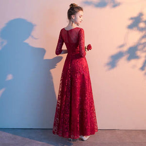 The Herientta Red Long Sleeves Lace Gown - WeddingConfetti