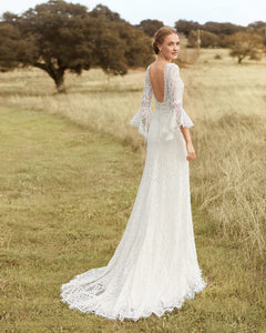 The Reana Wedding Bridal Illusion Sleeves Gown