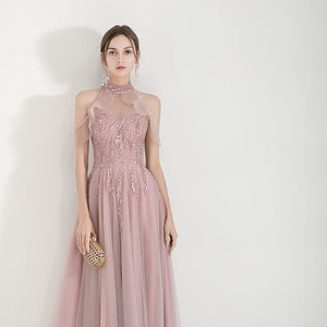 The Nikae Pink Halter Tulle Gown